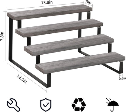 YINMIT Wooden Display Riser Stand, Tiered Perfume and Cologne Organizer Stand, 4 Tier Spice Rack Organizer, Rustic Display Shelf for Candles (4 Tier,2Pack,Grey)