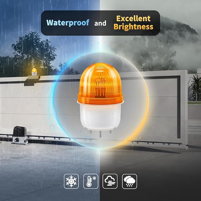 TOPENS JD110VY 110V Warning Light Emergency Flashing Safety Strobe Beacon Amber/Yellow Alarm Lamp Siren Blinker Halogen Tungsten Lamp for Gate Openers, Emergency and Construction Vehicles