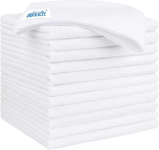 HOMEXCEL White Microfiber Cleaning Cloth 12 Pack, 12.5 x 12.5 inch Microfiber Towels for Cars, Ultra Absorbent Car Washing Cloth, Lint Free Streak Free Cleaning Rags for Car, Kitchen, and Window