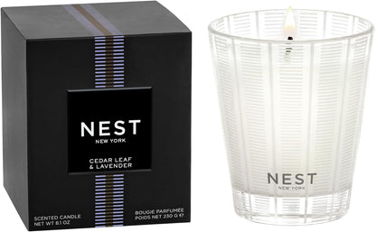 NEST New York Scented Classic Candle, Cedar Leaf & Lavender - 8.1 oz - Up to 60-Hour Burn Time - Reusable Glass Vessel