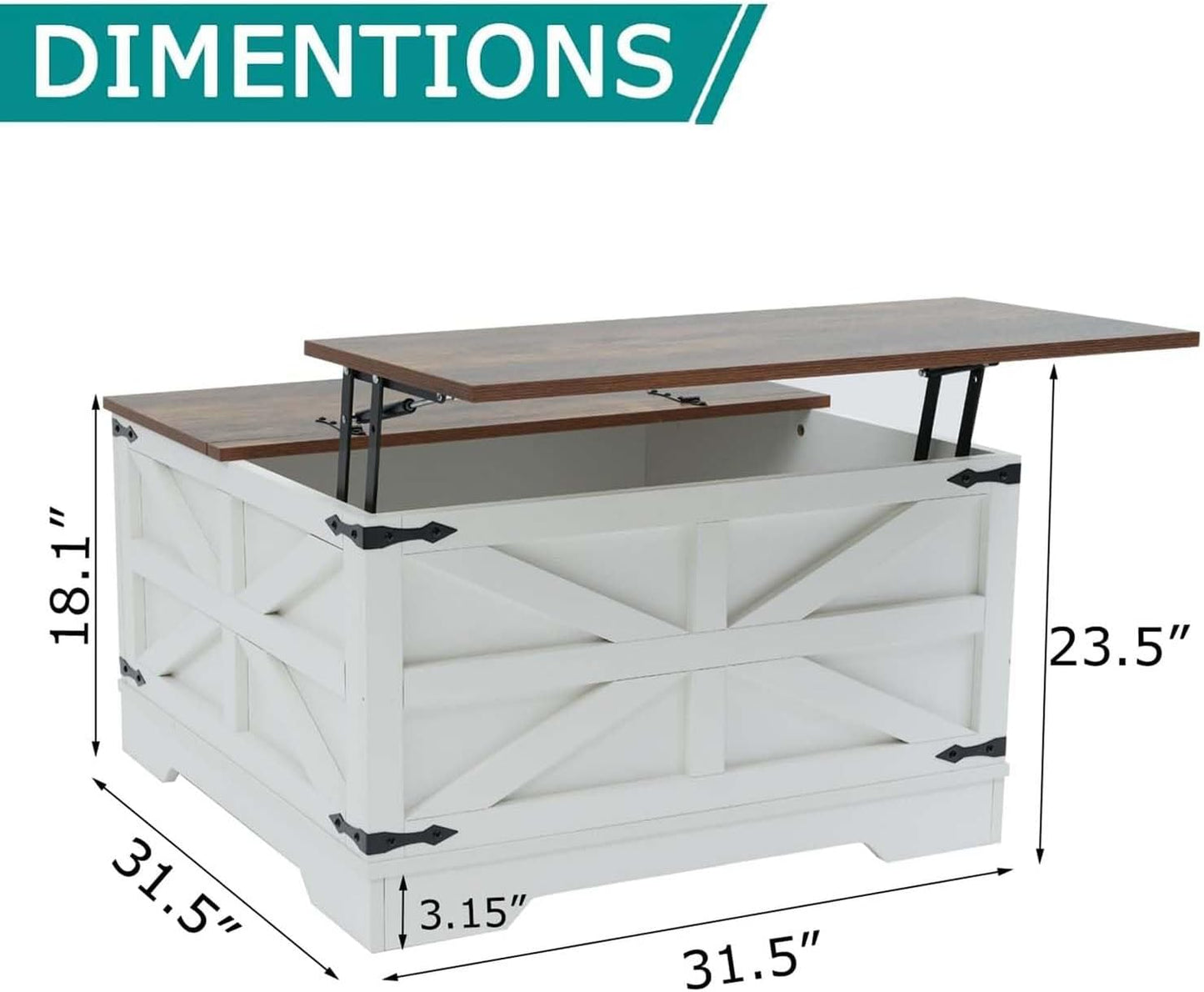 Coffee Table with Storage, Rustic White Square Coffee Tables for Living Room, Lift top Coffee Table with Large Hidden Compartment, Smart Cocktail Tables with Flip Top Lids for Home Office