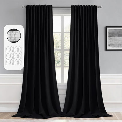 MIULEE Back Tab Blackout Curtains 120 Inch Long 2 Panels Set for Living Room Bedroom Privacy, Halloween Black Rod Pocket/Pinch Pleated Extra Long Thermal Insulated Room Darkening Light Blocking Drapes