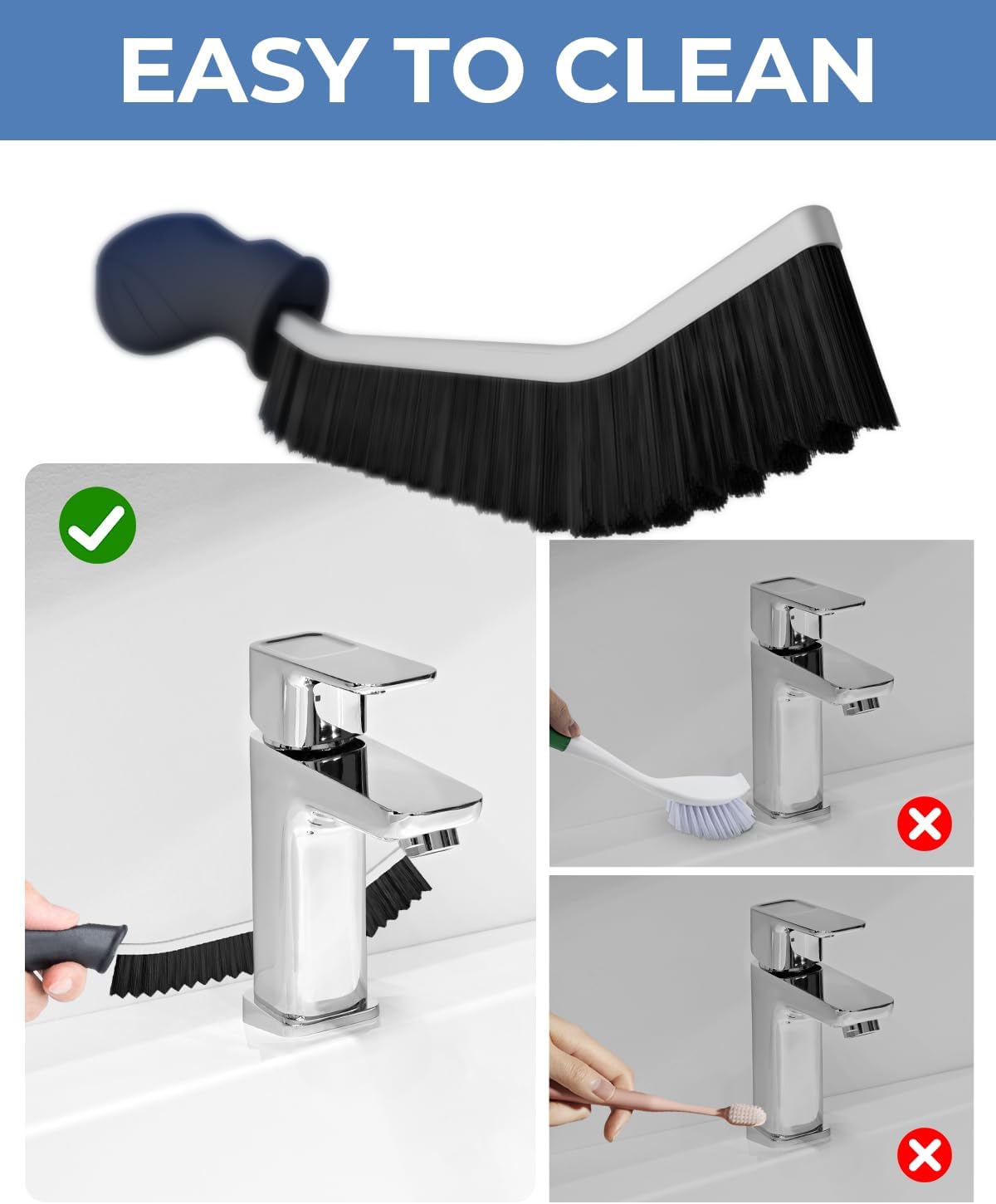 Crevice Cleaning Brushes, Cleaner Scrub Brush Tool for Hard to Reach Tight Space, Home Essentials, Serrated Scrub Brushes, Cleaning Supplies for Shower, Bathroom, Kitchen, Toilet (6, Black)