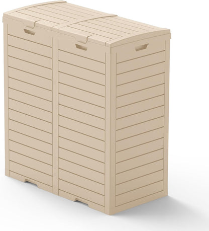 62 Gallon Outdoor Trash Can, Waterproof Resin Trash Can with Layered Lid and Drip Tray, Perfect for Patio, Backyard (Grey)