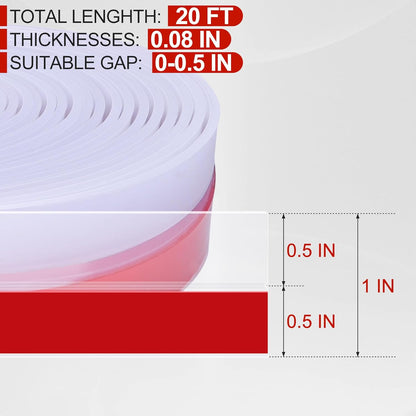MYFAMIREA Door Weather Stripping 1IN (W) x 20FT (L) Door Draft Stopper Seal Tape Silicone Seal Strip Self Adhesive Shower Sweep Insulation Tape Side Bottom Strip for Sliding Glass Window Gap, Clear