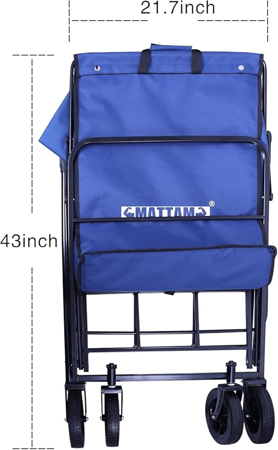MATTAM Collapsible Basket Trucks Service Carts with Wheels for Material handling, 265 lbs Capacity，21" L x 18.9" W x 35.4" H (Blue)