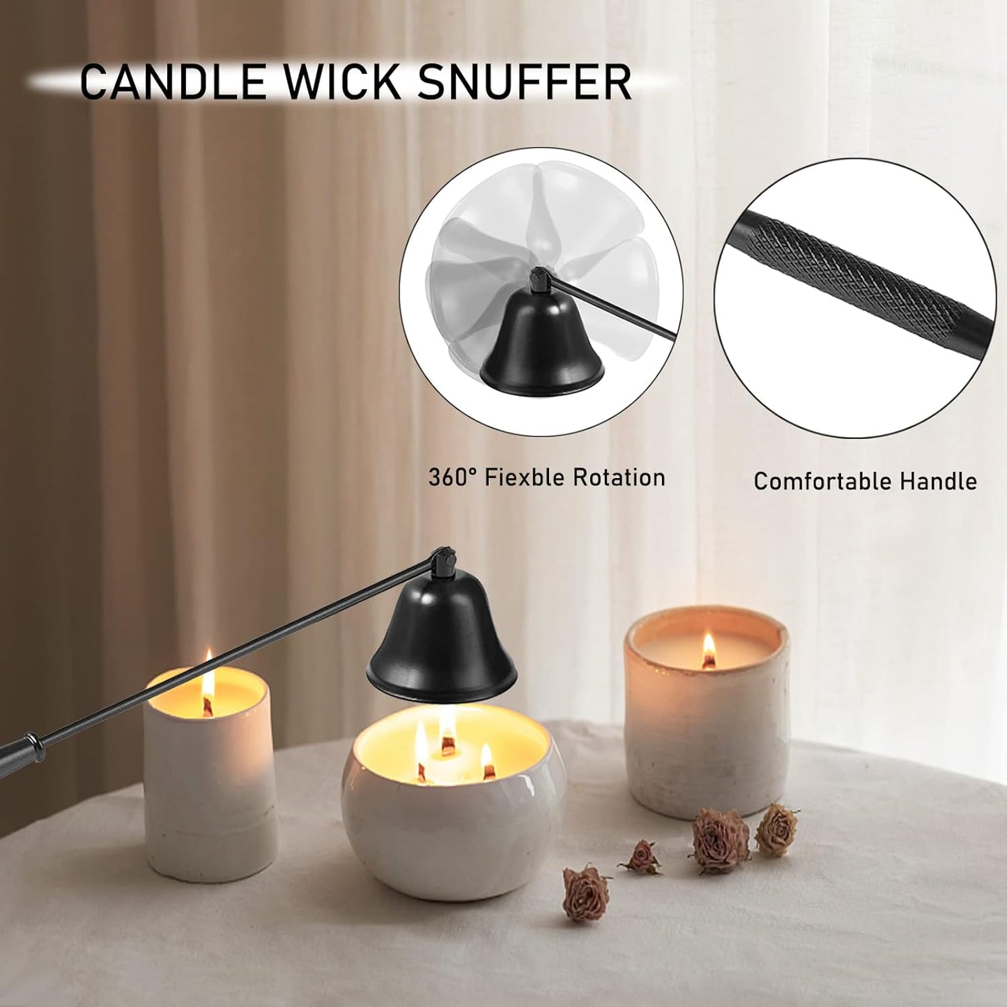 4IN1 Candle Accessory Set, Rechargeable Candle Lighter, Candle Wick Trimmer Cutter, Candle Snuffer & Candle Wick Dipper for Candle Lover Aromatherapy Gift, Stainless Steel Candle Care Kit