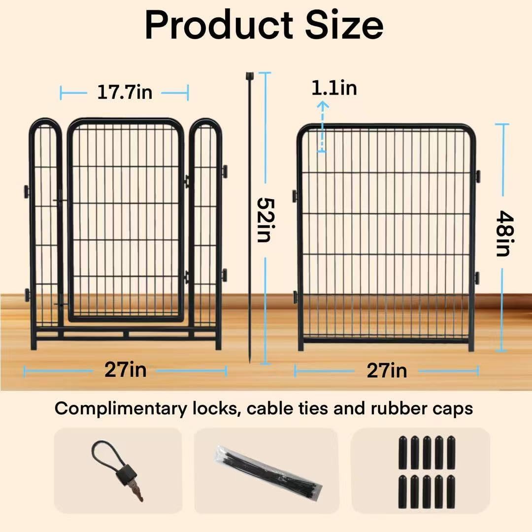 8 Panels Garden Fence with Gate, 48 in(H) X17.7 Ft(L) Wide Door Low Threshold, Heavy Duty Dog Fence Outdoor for Yard, Outdoor Dog Fence, Fencing for Garden Beds