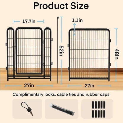 8 Panels Garden Fence with Gate, 48 in(H) X17.7 Ft(L) Wide Door Low Threshold, Heavy Duty Dog Fence Outdoor for Yard, Outdoor Dog Fence, Fencing for Garden Beds