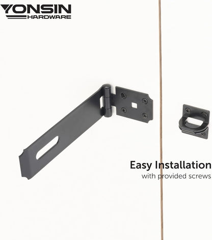 7-1/2" Door Padlock Safety Hasp Latch Heavy Duty, Door Hasp Clasp Lock Gate Shed Hasp Latch Lock for Door Window Fence Gate Barn, 304 Stainless Steel, Thickness 1/8”, Black, 1 Pack