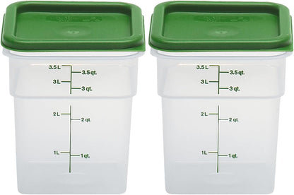 Cambro Food Storage Container with Lid (Microwave Safe and BPA-Free) - 2 Pack - Classic Series Square with Green Lid - 4 QT (Quart) - Commercial Grade for Food Prep (Translucent)
