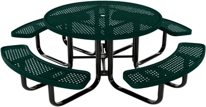Coated Outdoor Furniture Heavy-Duty Portable Outdoor Kids Table with Umbrella Hole, Punched Steel Kids Picnic Table, Commercial-Grade, Made in America (46 In, Round, Childrens, Dark Green)