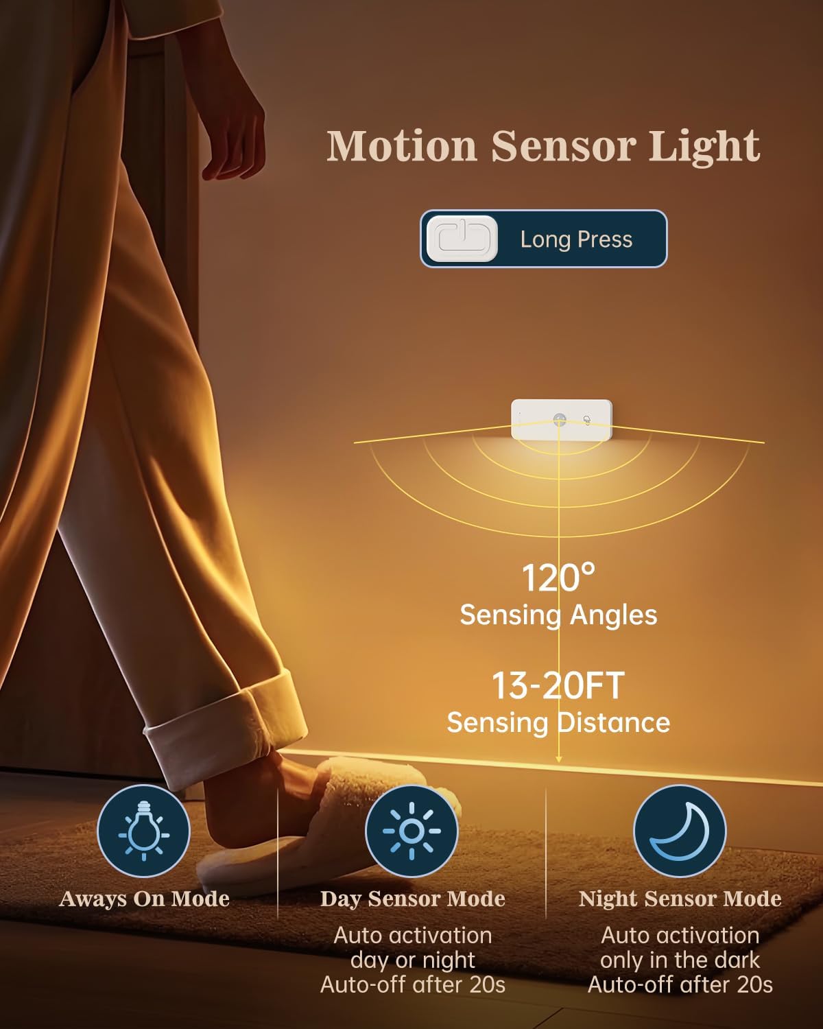 Yiliaw Motion Sensor Night Lights Indoor - Rechargeable Stick-On Stair Lights with Wireless Magnetic Mount, Adjustable Brightness & 3 Color Temps for Hallway, Stairway, Bathroom, Closet (2-Pack)