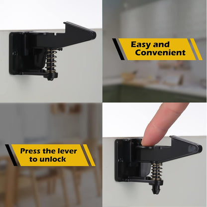 Tuanse 30 Pcs Cabinet Locks Invisible Safety Drawer Latches with Screws Self Adhesive Cabinet Drawer Locks for Home Kitchen Furniture Door Latches(Black)