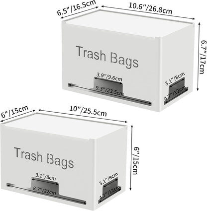 2-Pack Trash Bag Holder Dispenser, Stackable Garbage Bag Dispenser, Extra Large Trash Organizer for Kitchen Laundry Under Sink, Wall Mounted or Freestanding, Metal White