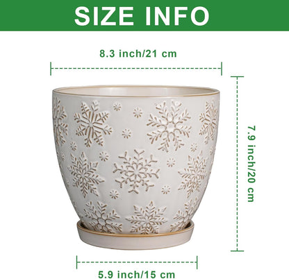 Ceramic Planter 8 Inch Plant Pot with Drainage Hole and Saucer Ceramic Pots for Indoor Plants Outdoor Large Flower Pot for Home Decor White