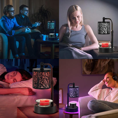Tree Candle Warmer Lamp, LED Colors Changing Candle Warmer with ATimer, Bedroom Living Room Home Decor Wax Melting Warmer for Jar Candles (Double Pole -Black)