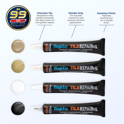 MagicEzy Tile Repair Kit: Porcelain Repair Kit - Ceramic Tile Repair Kit - Mix and Match Colors - Acrylic, Stone, Fiberglass - Wall Touch Up (Neutrals Kit)