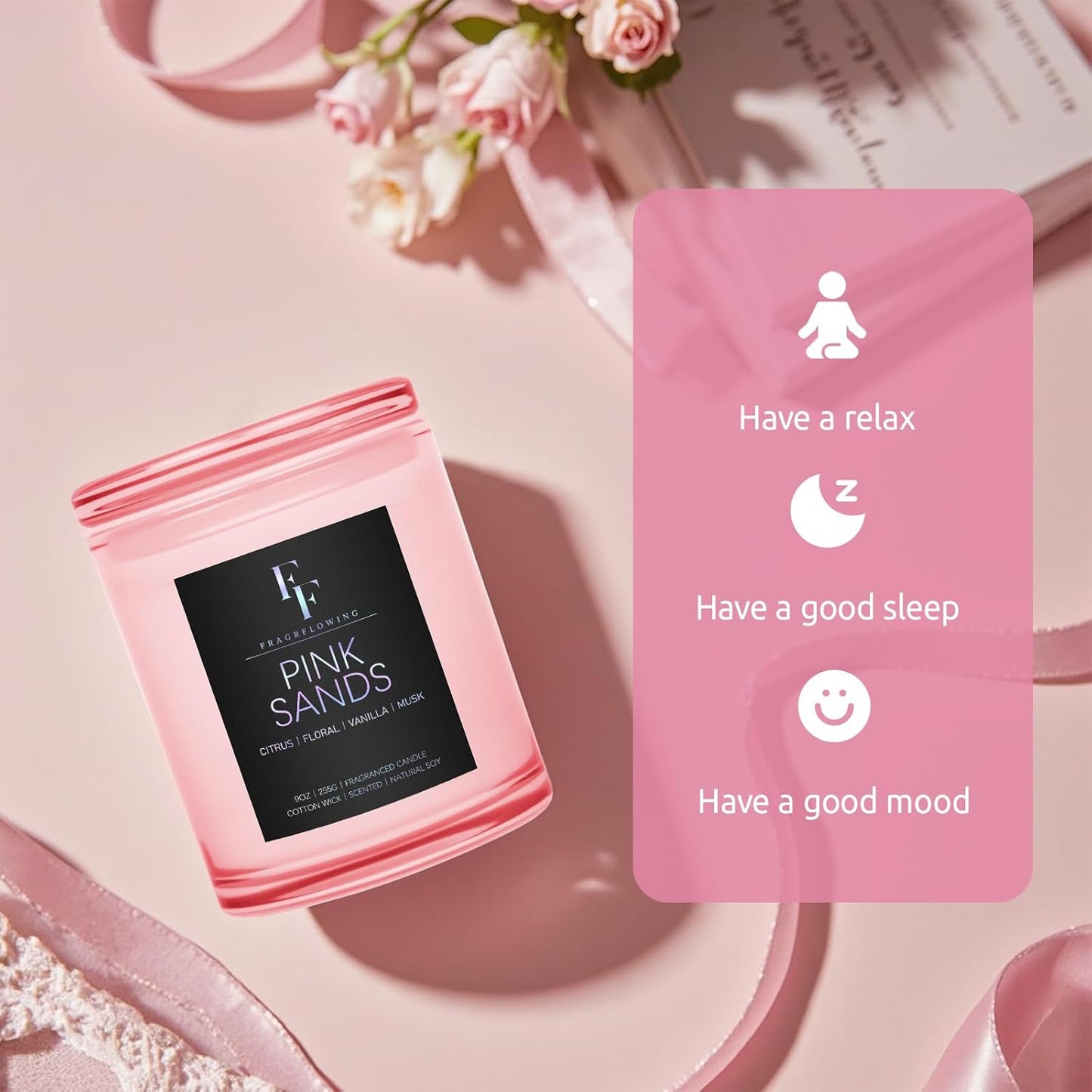 Pink Sand Scented Candle, 2-Wick Luxury Soy Wax Candle, 9 oz Aromatherapy Candle Home Fragrance Candles Gift