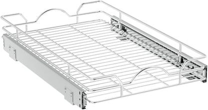OCG Pull Out Cabinet Organizer (12" W x21 D), Pull out Shelves for Kitchen Cabinets, Slide Out Drawers for Base Cabinet Organization in Kitchen Bathroom Pantry, Bottom Mount, Chrome Finish