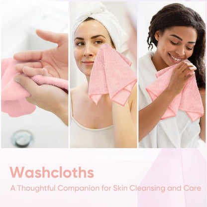 HOMEXCEL Microfiber Washcloths 12 Pack, Highly Absorbent and Soft Face Towel, Multi-Purpose Wash Cloths for Bathroom, Gym, Hotel, Spa and Kitchen, Multicolor 12x12 Inch, Pink