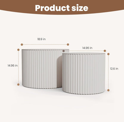 WXFKLDJ Round Nesting Coffee Table Set Cylindrical Wooden Coffee Table Sofa Center Table Circle Embossed Design Side Table for Living Room Apartment No Assembly (Round White Small)