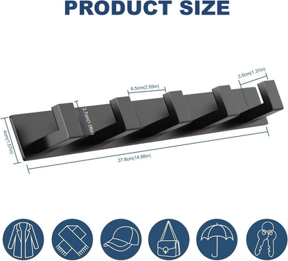 PMMASTO Coat Rack Wall Mount, Coat Hooks Wall Hooks for Hanging, Stainless Steel Coat Hanger Towel Hooks for Bathrooms, Hat Rack (Black 5 Hooks, 1 Pack)