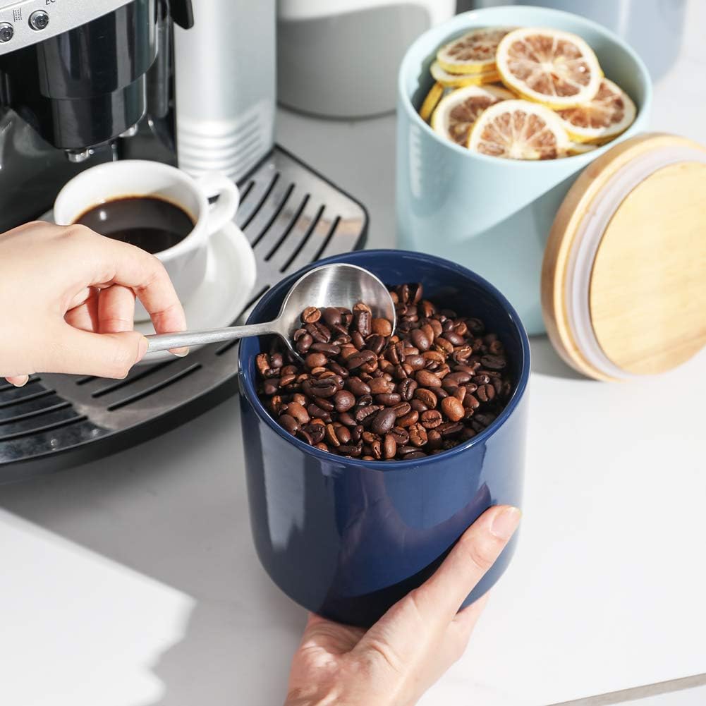 Sweejar Kitchen Canisters Ceramic Food Storage Jar, Stackable Containers with Airtight Seal Wooden Lid for Serving Coffee Bean, Flour, Tea, Cookies and More - 58 Fl Oz(Navy)