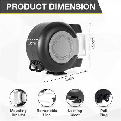 Retractable Double Clothesline – 49 ft x 2 Heavy Duty Clothes Line for Indoor & Outdoor Use, Dual Laundry Line with Easy Installation (Grey Black)