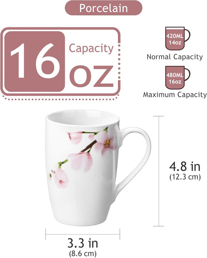 VEWEET Large Coffee Mugs Set of 6, 16 OZ Coffee Cups Set with Handle, Floral Mug Sets Ceramic Cup Set for Kitchen, Microwave& Dishwasher Safe, Series ANNIE