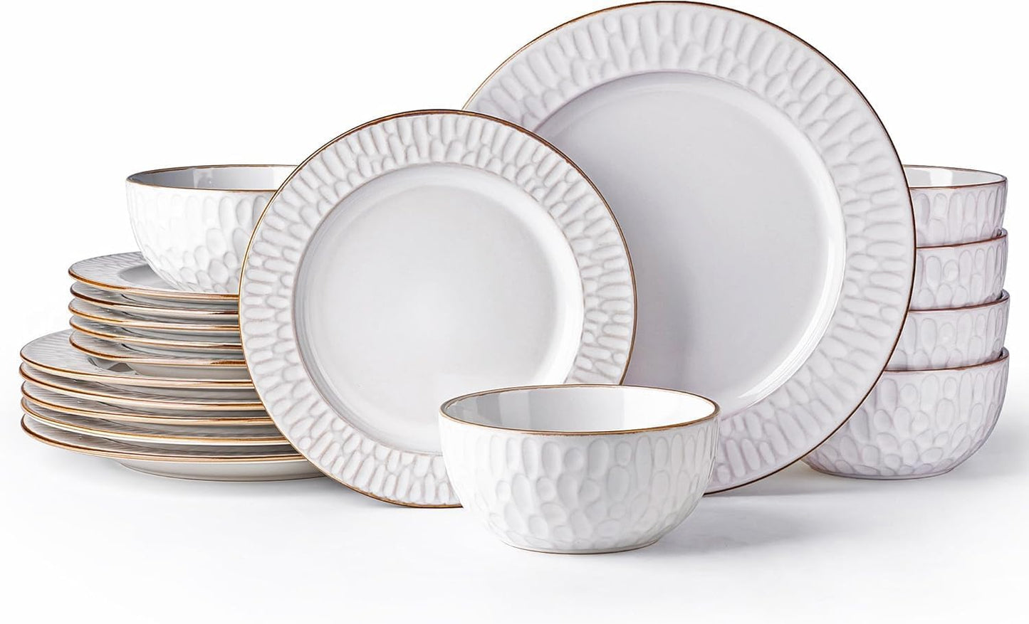 GBHOME Ceramic Dinnerware Sets,18 pcs Embossed Elegant Stoneware Plates and Bowls Sets, Housewarming Wedding Gift | Dishwasher & Microwave Safe | Dishes Set Service for 6