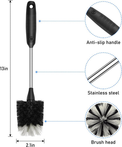 SetSail Bottle Brush of 3 Pack, 13-in Long Stainless Steel Handle Water Bottle Cleaner Brush Non-Slip Grip Bottle Brushes for Cleaning Water Bottles Sport Bottles Coffee Mugs Glasswares Cups, Black