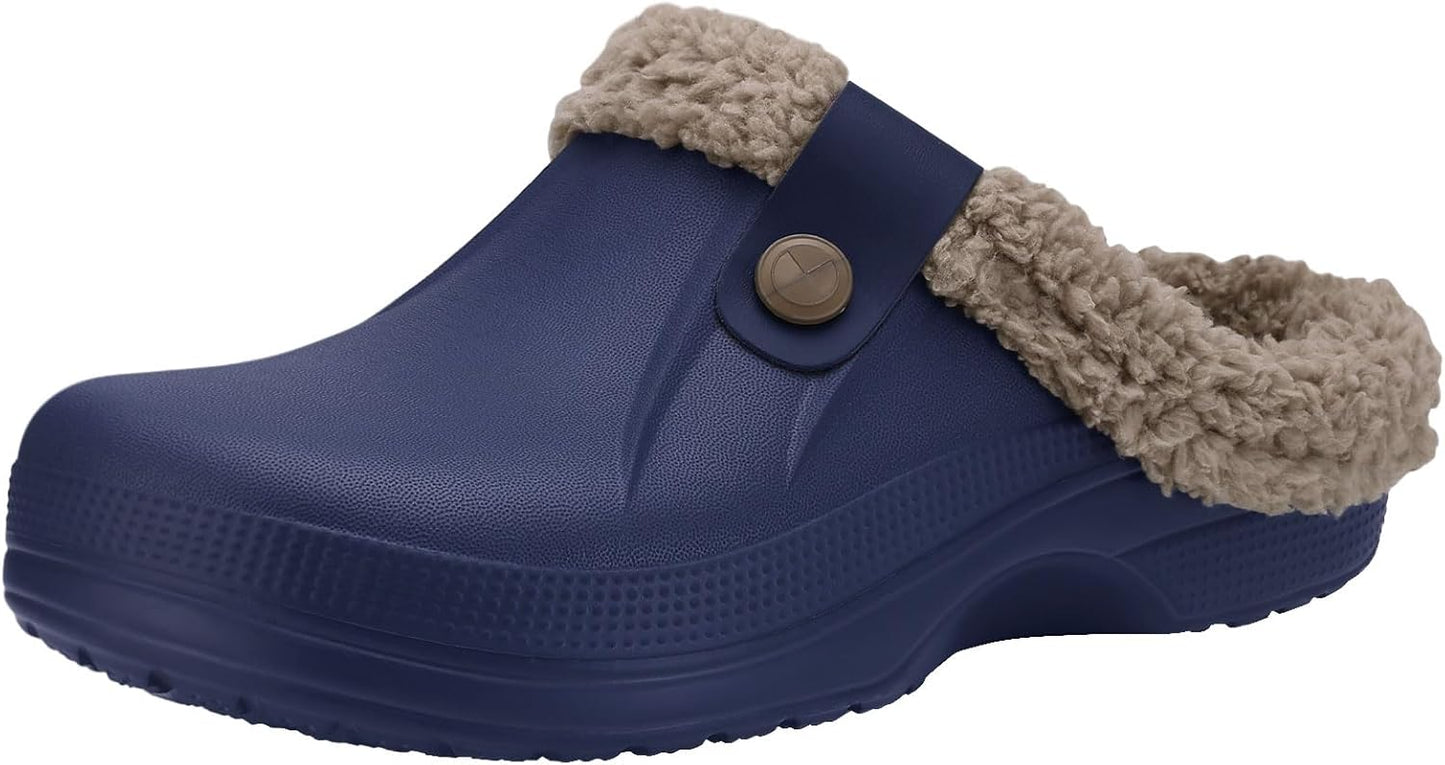 Beslip Classic Fur Lined Clogs Waterproof Winter Fuzzy Slippers for Women Men Indoor and Outdoor