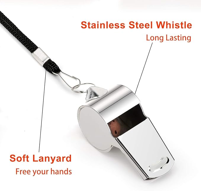 Fya Stainless Steel Whistle with Lanyard, Very Loud Sports Whistle, Perfect for Referees, Coaches, Polices, Emergency, Outdoor Sports,