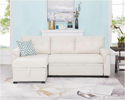 Naomi Home Transform Any Space: Sleeper Sectional Sofa with Convertible Sofa Bed & Inviting Chaise. Find Tranquil Comfort with Stress-Relieving Design & Durable Cushions - Cream/Velvet