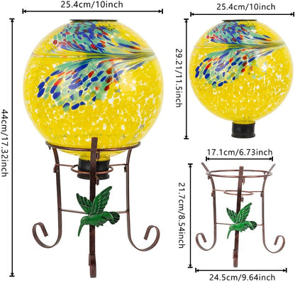 10" Diameter Solar Gazing Ball and 8.5" Metal Stand Indoor Outdoor Glass Globe Sphere Yard Art Ornament Solar Gazing Balls for Garden,Lawn,Porch,Patio Gardening Gift for Women(Yellow)