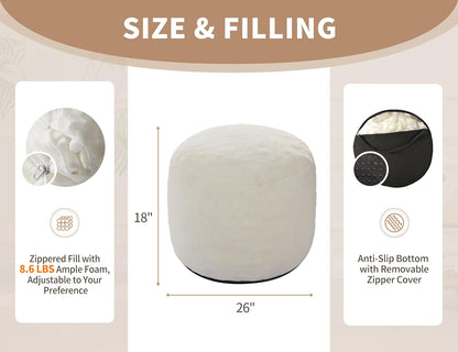 Pouf Ottoman Foot Rest 26"x18" Footstools and Ottomans Small with Filling Cream Small Beige Ottoman Foot Rest Ivory Poofy Ottom Stool Soft Poofs/Ottomans Furniture Living Room Ottom Footstool