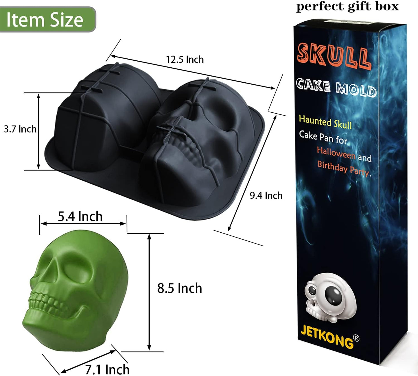 JETKONG Extra Large Silicone Skull Cake Mold Haunted Skull Baking Cake Pan for Halloween and Birthday Party