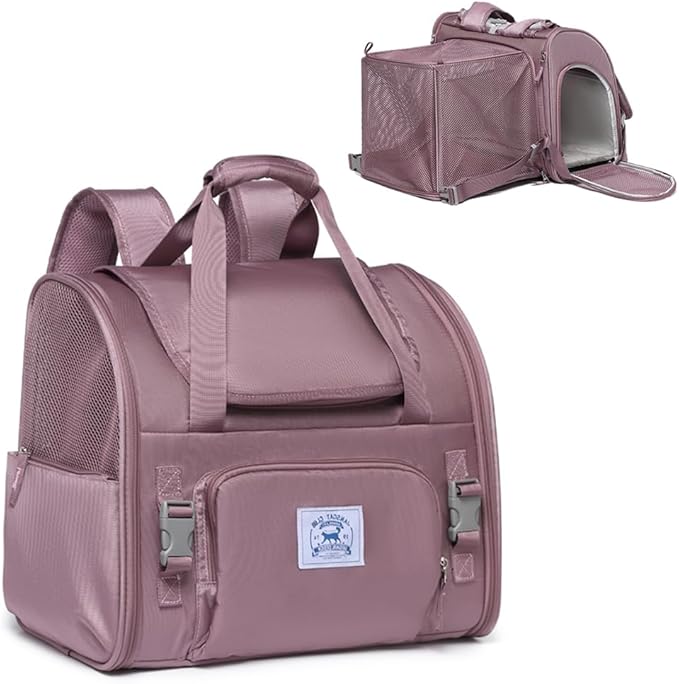 Pet Backpack Carrier for Small Dogs Medium Cats, Puppies,Breathable and Collapsible Design, Portable Travel Bag for Bearded Dragon,Rabbit Cage (Purple, Large)