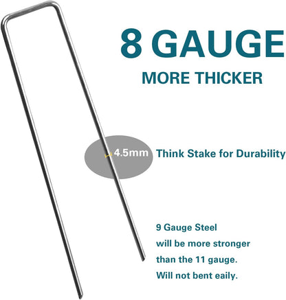 8 Inch Landscape Staples, More Thicker Heavy Duty 8 Gauge Galvanized Landscape Stakes, 125 Packs Garden Staples for Lawns, Weed Barriers, and Landscape Fabrics, Irrigation Hose, Tent Pegs