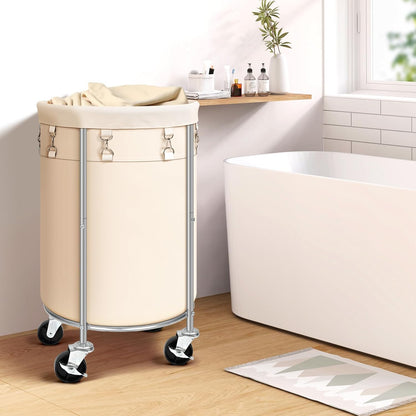Laundry Hamper with Wheels, 100L Round Rolling Laundry Basket Sorter with Removable Bag, Clothes Cart Organizer with Steel Frame for Bedroom, Bathroom, Laundry Room, Beige