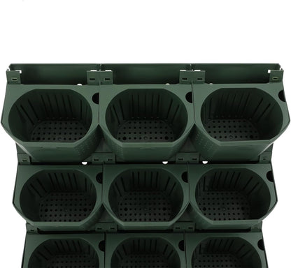 12Pieces 3-Pot Wall Planter Vertical Garden Plant Walls Wall Mounted Vertical Planter with Water-Storage Layer Stackable Wall-Mounted Flower Pot for Gardens, Balconies 180.78lbs Total Capacity (Green)