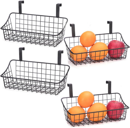 LeleCAT Cabinet Door Organizer Basket with hook Grid Storage Basket, Hang it behind a door or on a railing,BLack,4 Pack