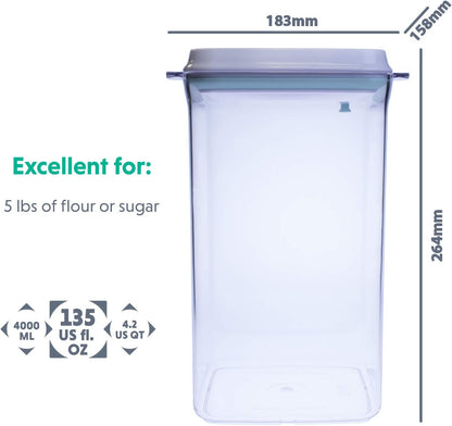 BopTop (1pc - 5lb Flour) Airtight Food Storage Container – Mechanical Silicone Seal Canister - BPA-Free - 4.2Qt