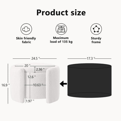 Furniliving Upholstered Button Tufted Round Ottoman, Ottoman with Storage, Teddy Footrest Stool, Removable Lid Convenient Footstools, Bedroom Ottomans with Storage for Vanity, Living Room, White