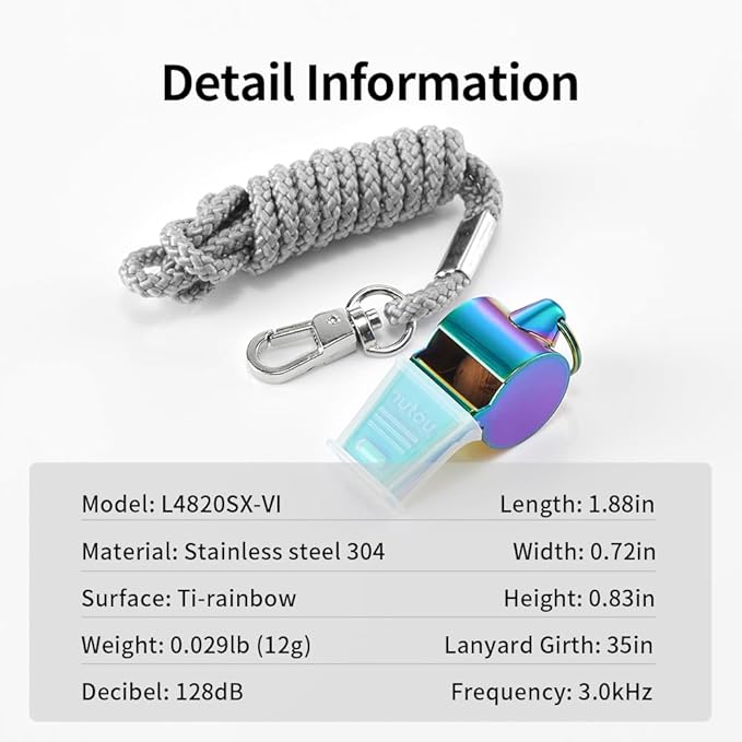 HUTOU Whistle Stainless Steel Coach Sports Whistle with Lanyard, Loud Crisp Sound Whistle Ideal for Coaches, Referees, and Official