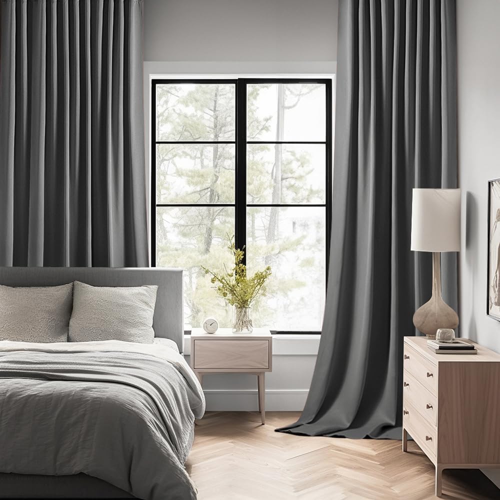 MIULEE Back Tab Grey Blackout Curtains 102 Inch Long 2 Panels Set for Living Room Bedroom, Rod Pocket/Pinch Pleated Thermal Insulated Room Darkening Light Blocking Floor to Ceiling Curtains/Drapes
