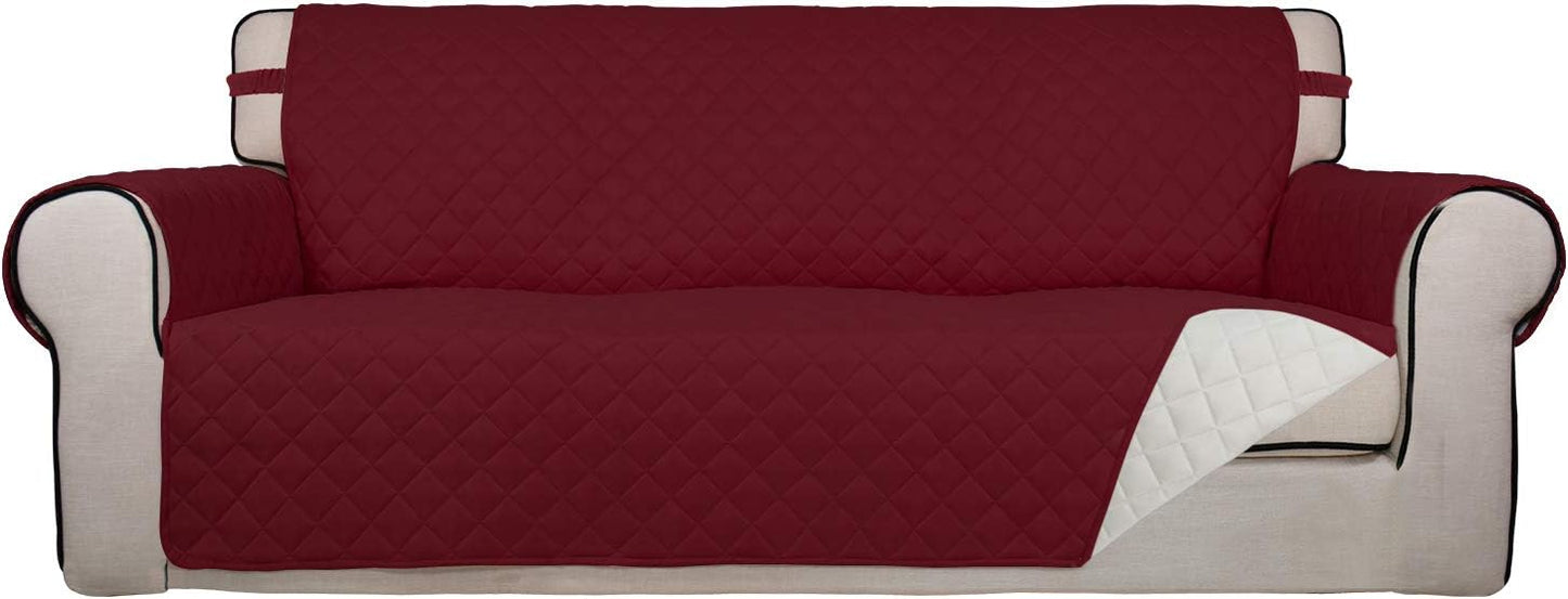 PureFit Reversible Quilted Sofa Cover, Water Resistant Slipcover Furniture Protector, Washable Couch Cover with Non Slip and Elastic Straps for Kids, Pets (Sofa, Red/Ivory)