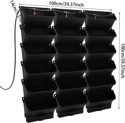 18 Pots Self-Watering Vertical Wall Planter, 39.4”L x 39.4”H Stackable Plastic Wall-Mounted Plant Grow Pots, Wall Hang Garden Planter Outdoor Indoor for Herbs Flowers Strawberries (Black)