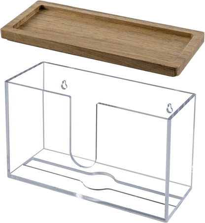 MyGift Deluxe Modern Metal Folded Commercial Paper Towel Holder with Rustic Burnt Solid Wood Tray Lid, Wall Mounted Trifold Multifold Z Fold Disposable Napkin Dispenser (Acrylic & Acacia Wood)